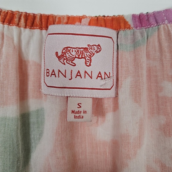 BANJANAN Euphoric Bloom Vivid Floral Flowy Cotton Dress Blouson Sleeve Small - Picture 6 of 11